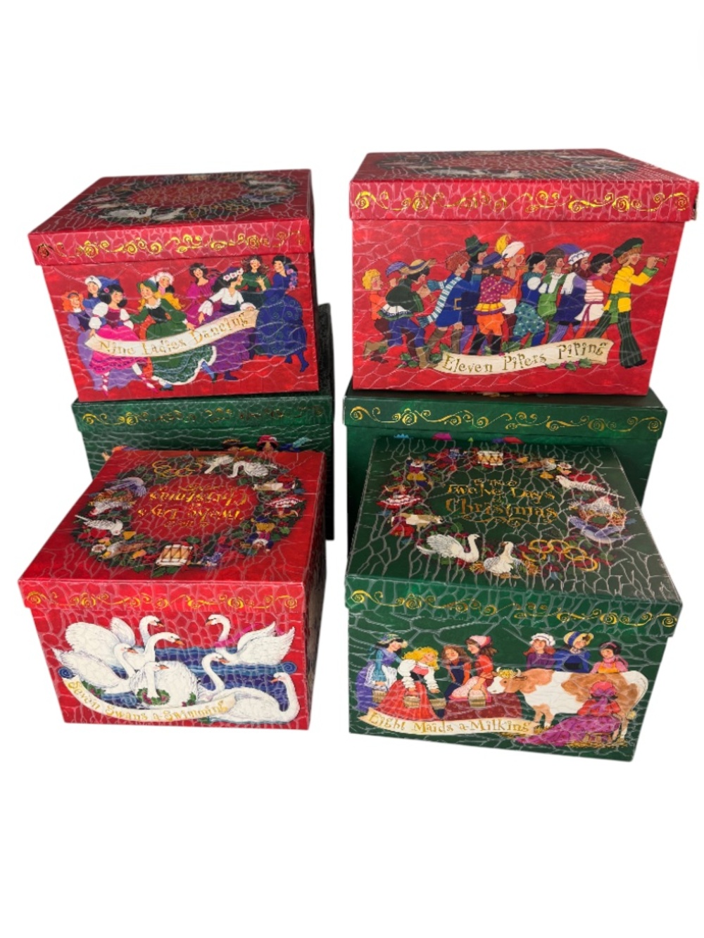 Vintage Barrington Studios Twelve Days of Christmas Nesting Boxes Holiday 6 Set